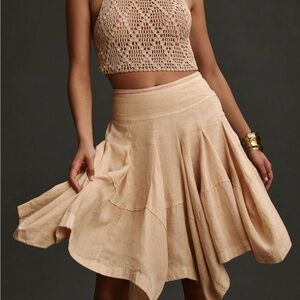 NWT By Anthropologie Linen Godet Midi Skirt Large Yellow